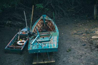 High angle view of abandoned garbage on field