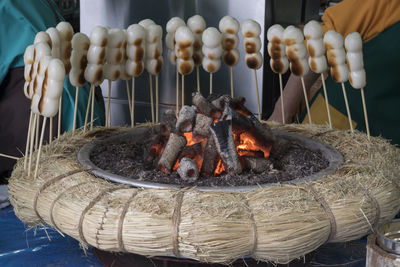 Close-up of meat on barbecue grill