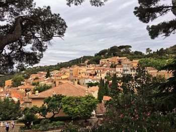 High angle view of townscape against sky