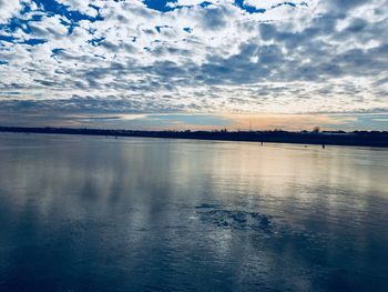 Scenic view of lake against sky during sunset