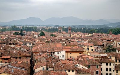 High angle view of townscape against sky