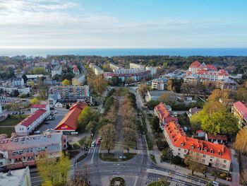 High angle view of townscape against sky