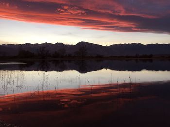 Scenic view of lake against cloudy sky