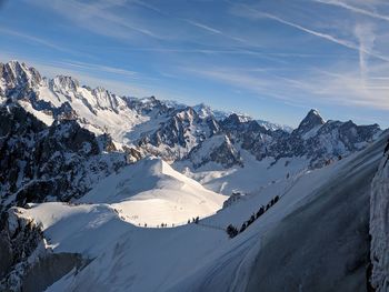 Scenic view of snow covered mountains against sky mont blanc 3800 m