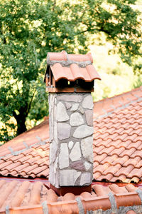 Close-up of roof tiles against wall