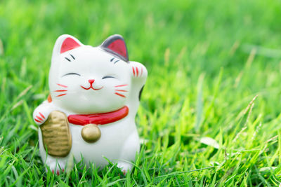 Close-up of stuffed toy on field