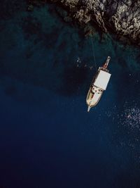 High angle view of boat floating on sea