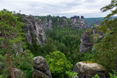 Scenic view of rocks on landscape against sky