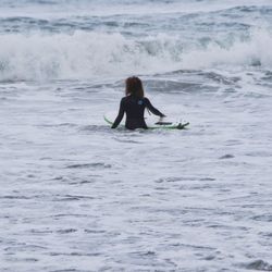 Rear view of woman in sea