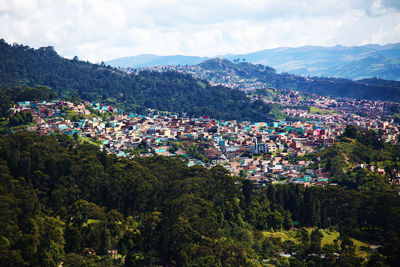 High angle view of townscape against sky