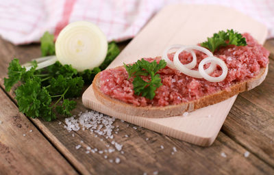 Close-up of food on cutting board