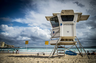 Scenic view of beach against cloudy sky