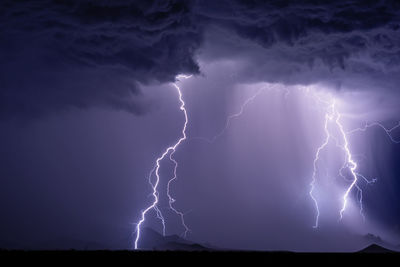 Lightning in sky at night