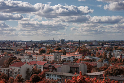 High angle view of townscape against sky