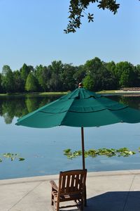 Scenic view of lake against clear sky