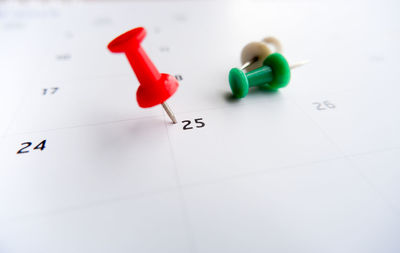 High angle view of text on paper against white background