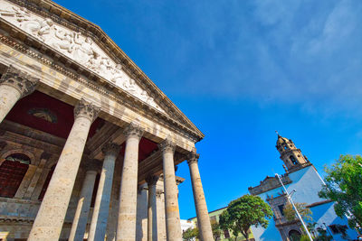 Low angle view of temple against blue sky