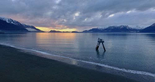 Scenic view of sea against sky during sunset