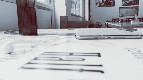 View of books on desk