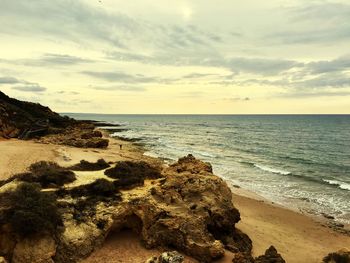 Scenic view of beach against sky during sunset