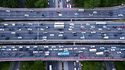 High angle view of traffic on road in city