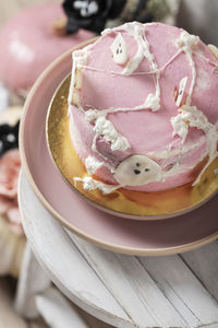 Close-up of dessert in plate on table