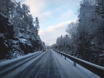 Road amidst trees against sky during winter