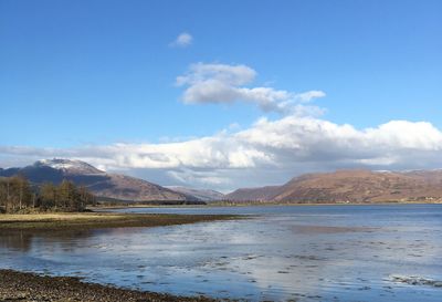 Scenic view of lake against cloudy sky