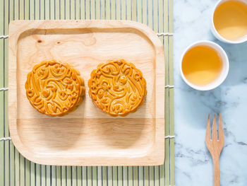 High angle view of food on cutting board