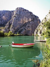 Scenic view of boat in sea