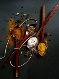 High angle view of spices on table