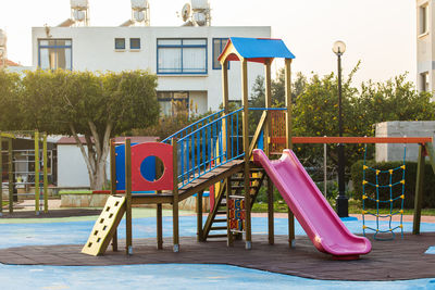 Lifeguard hut on playground against building