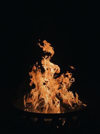 Close-up of bonfire against black background