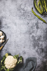 High angle view of vegetables in bowl on table