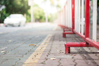 Surface level of footpath by street in city