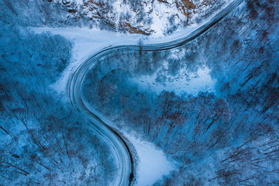 High angle view of road during winter
