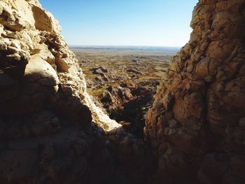 Scenic view of landscape against clear blue sky