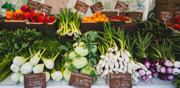 High angle view of vegetables for sale at market stall