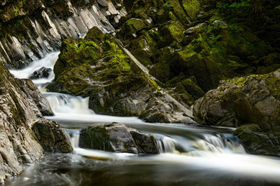 High angle view of waterfall in forest
