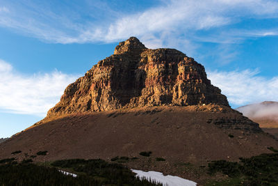 Low angle view of rock formations against sky