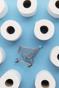 High angle view of toilet rolls in bathroom