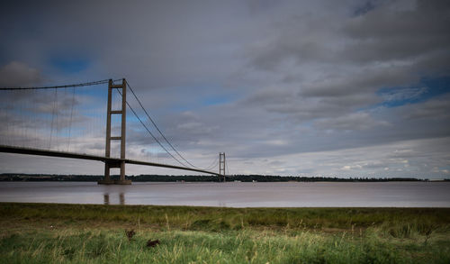 Suspension bridge over river