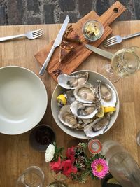 High angle view of food on table