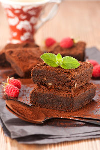 Close-up of cake in plate on table