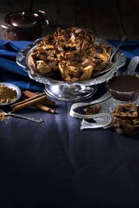 High angle view of meal served on table
