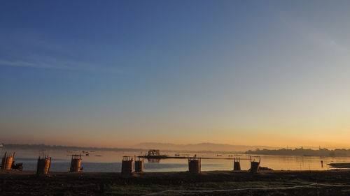 Scenic view of sea against clear sky during sunset