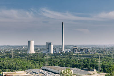 High angle view of factory against sky