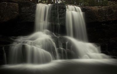 Low angle view of waterfall in forest