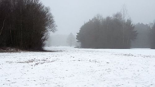 Snow covered landscape against sky