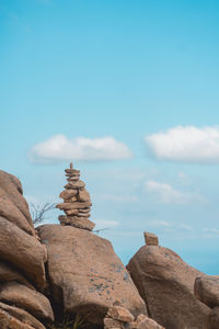 Low angle view of rock formations against sky